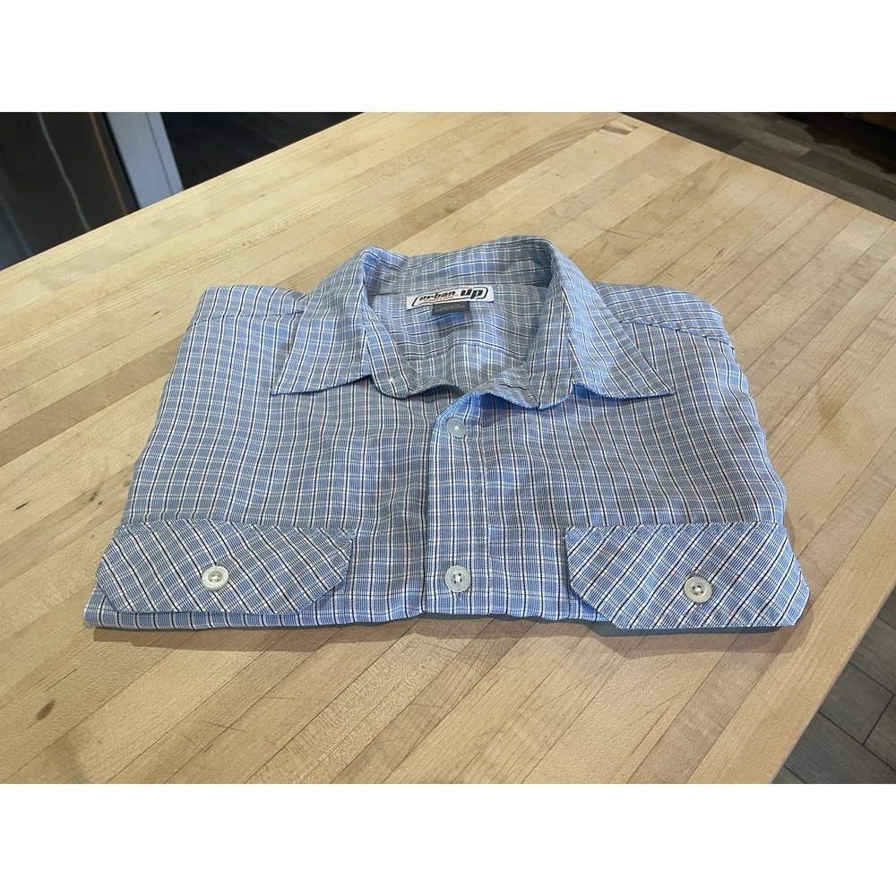 Urban Pipeline 2 Pocket Short Sleeve Button Down Blue Plaid M Shirt Skater Y2K